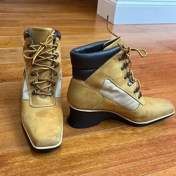 Timberland Vintage Rare Women’s Wheat Chukka Wedge Heel Booties Size 7 - Picture 1 of 7